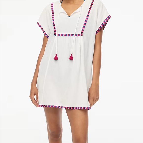 J. Crew White and Green Fringe Beach Tunic - Picture 4 of 6